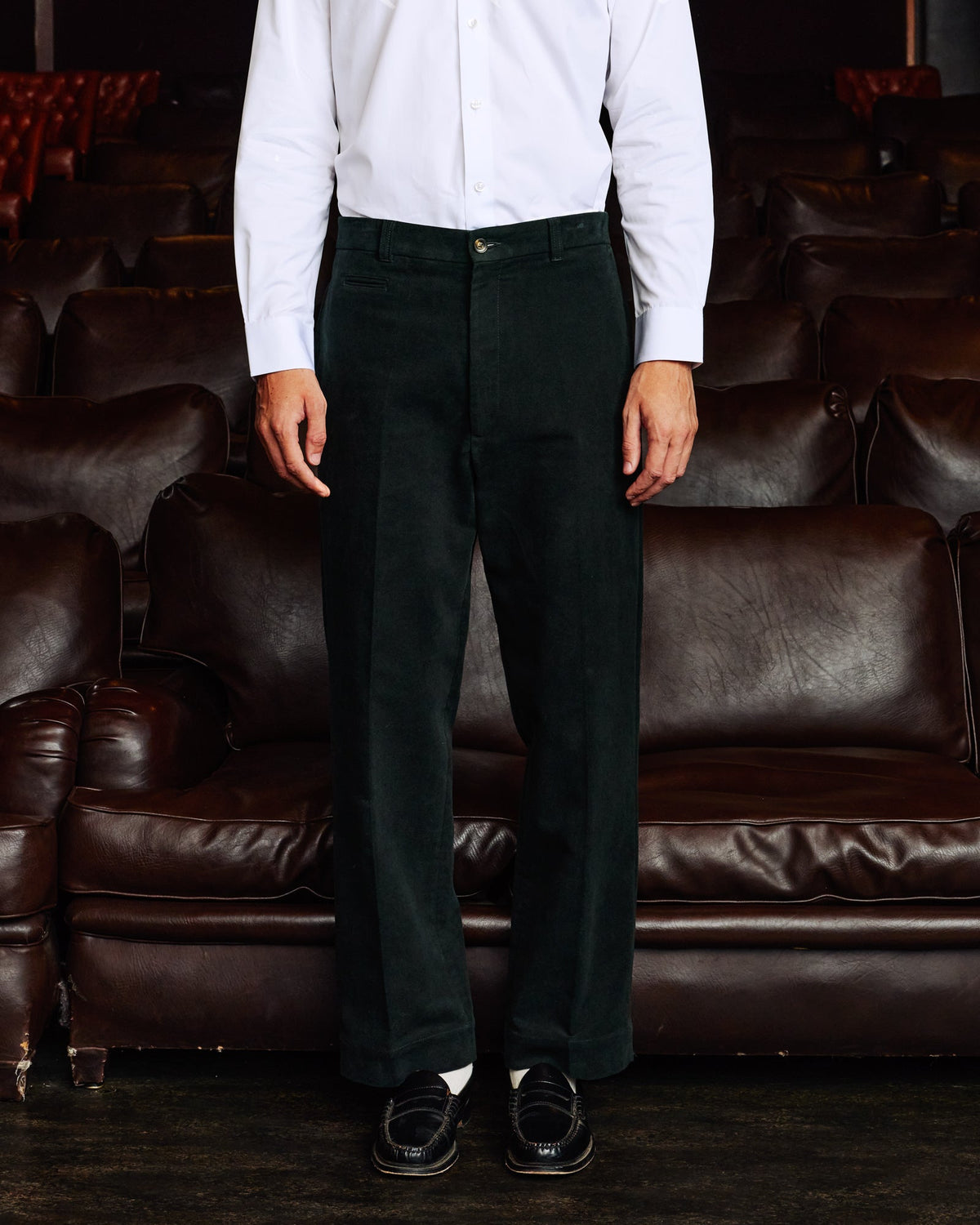 Pantalon jambe large en moleskine de coton vert - 1