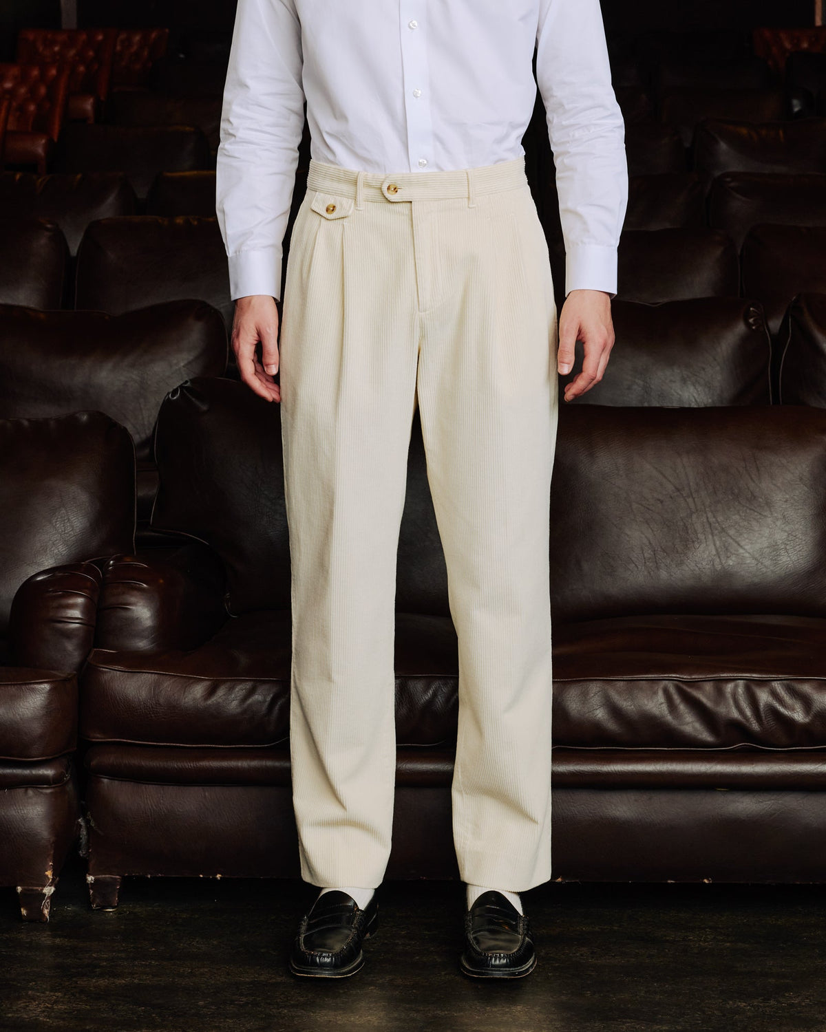Pantalon double plis en velours côtelé sauge - 3