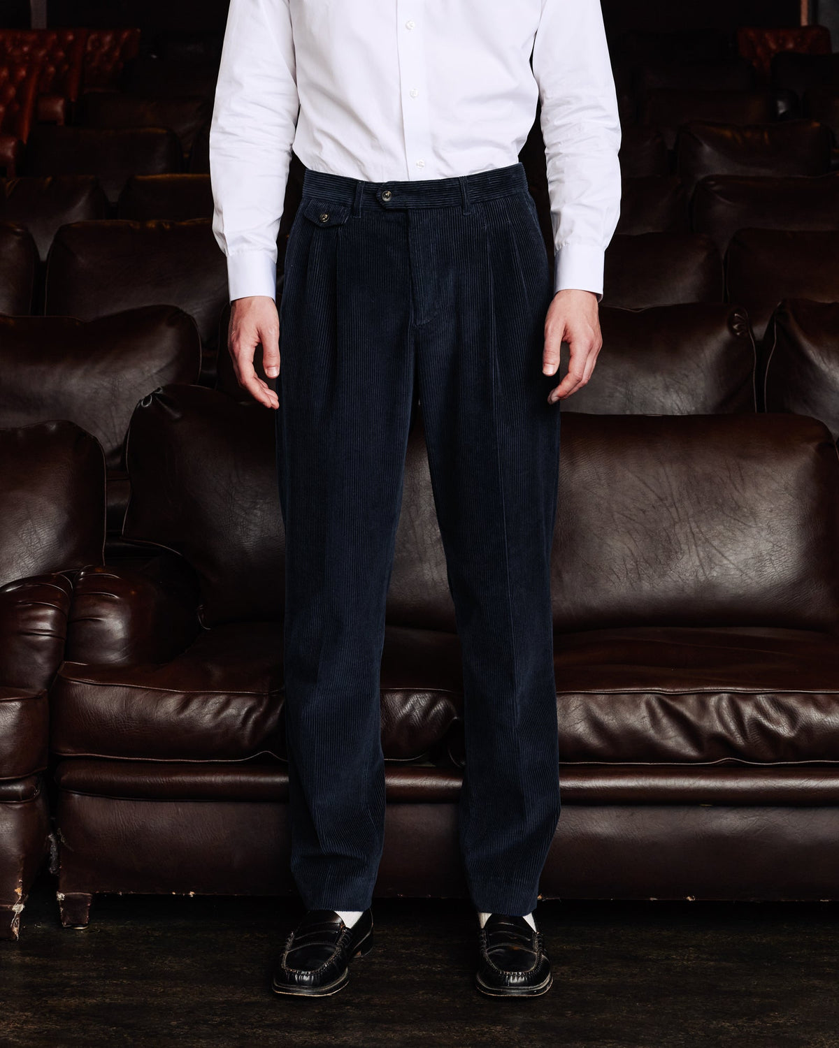 Pantalon double plis en velours côtelé sauge - 5