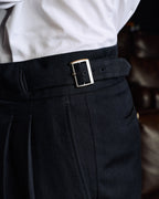 Pantalon gurkha à double plis en coton et laine marine - 2