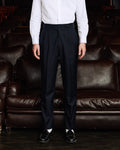 Pantalon gurkha à double plis en coton et laine marine - 1
