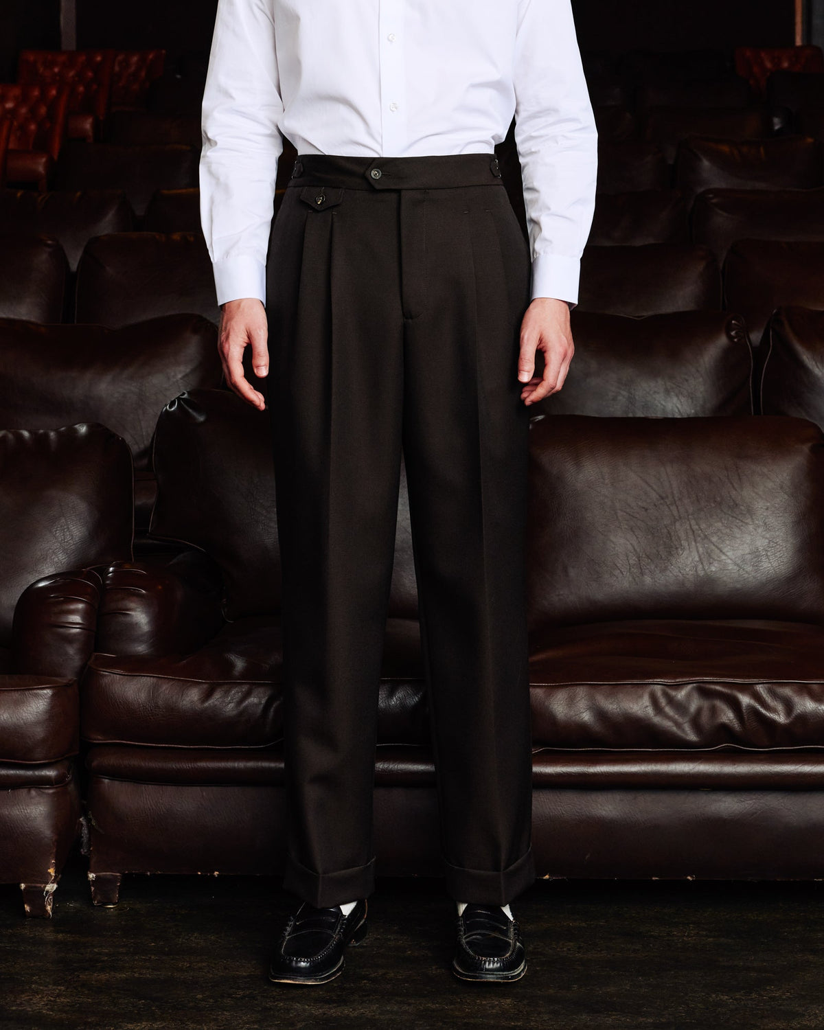 Pantalon à pinces en laine Loden vert - 3