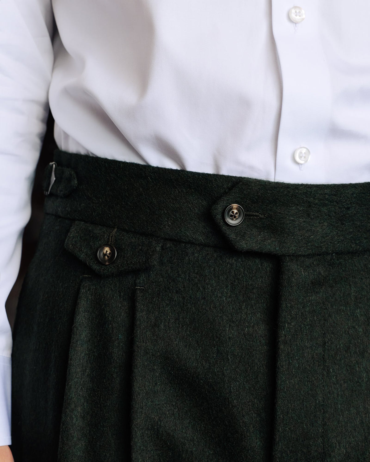 Pantalon à pinces en laine Loden vert - 2