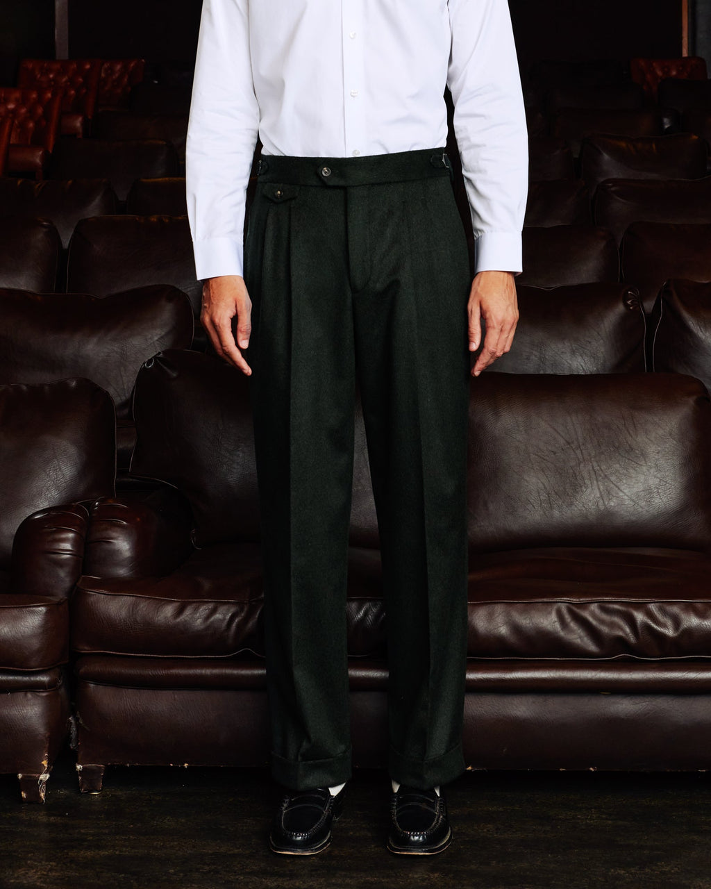 Pantalon à pinces en laine Loden vert - 1
