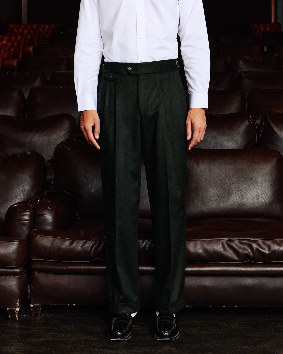 Pantalon à pinces en laine Loden vert - 1