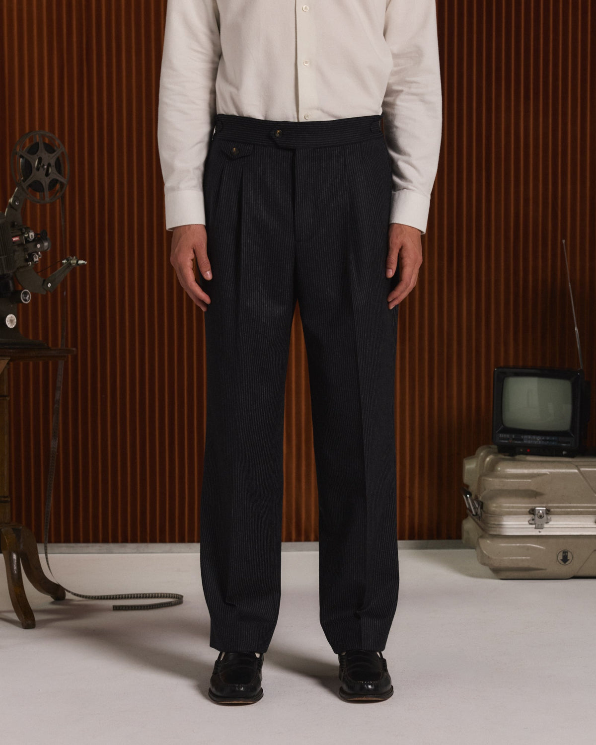 Pantalon à pinces en laine Loden vert - 5