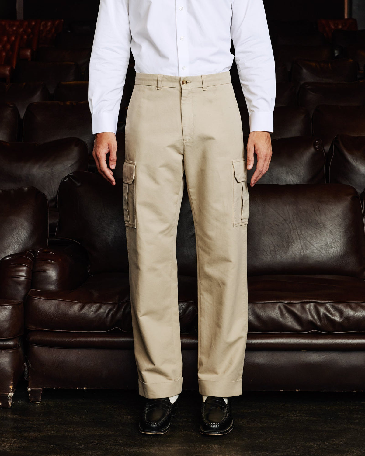 Pantalon cargo en coton beige - 1