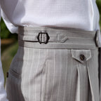 Pantalon à pinces en laine froide gris perle rayé - 2