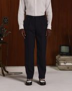Pantalon à pinces en laine marine - 1
