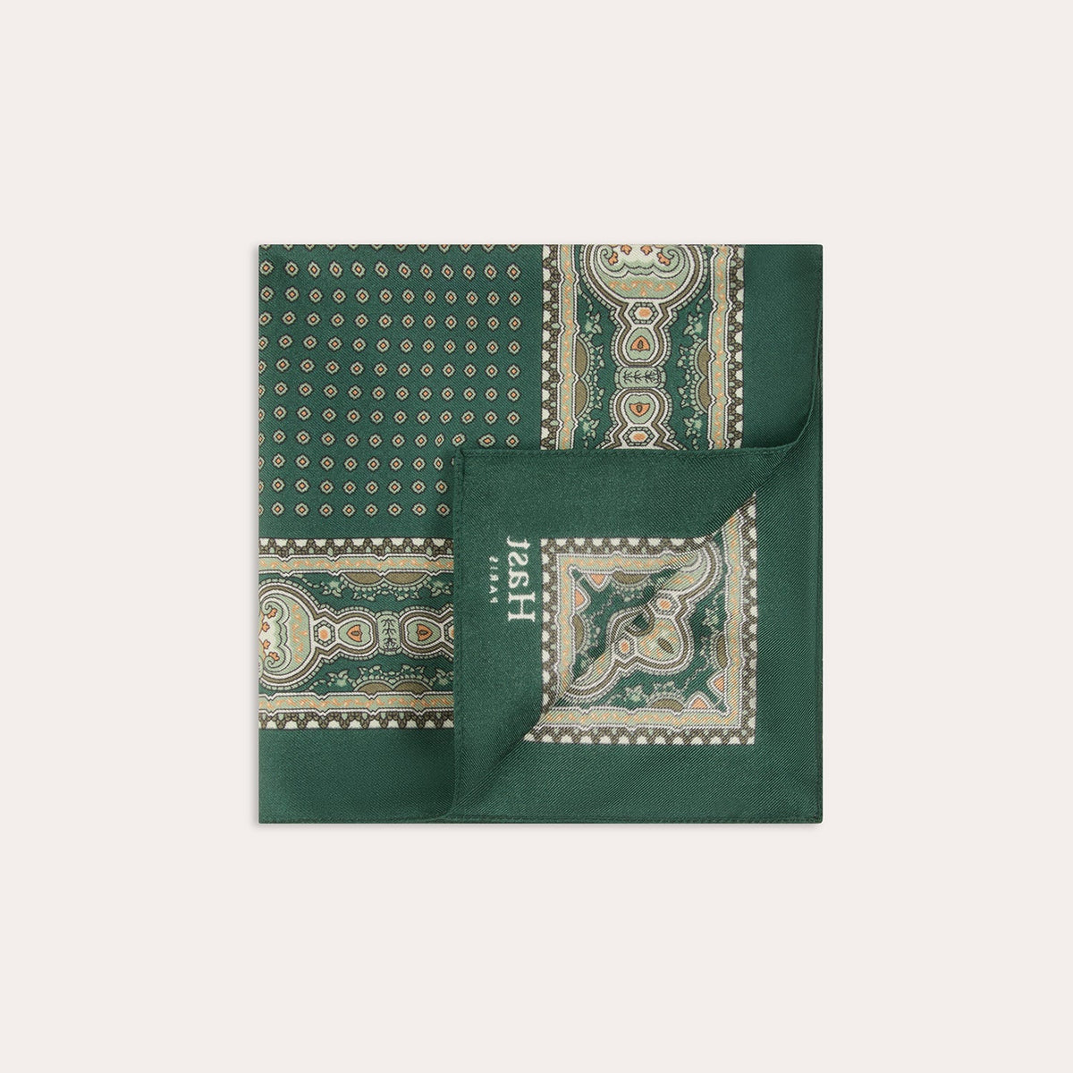 Pochette en soie verte à motifs - 2