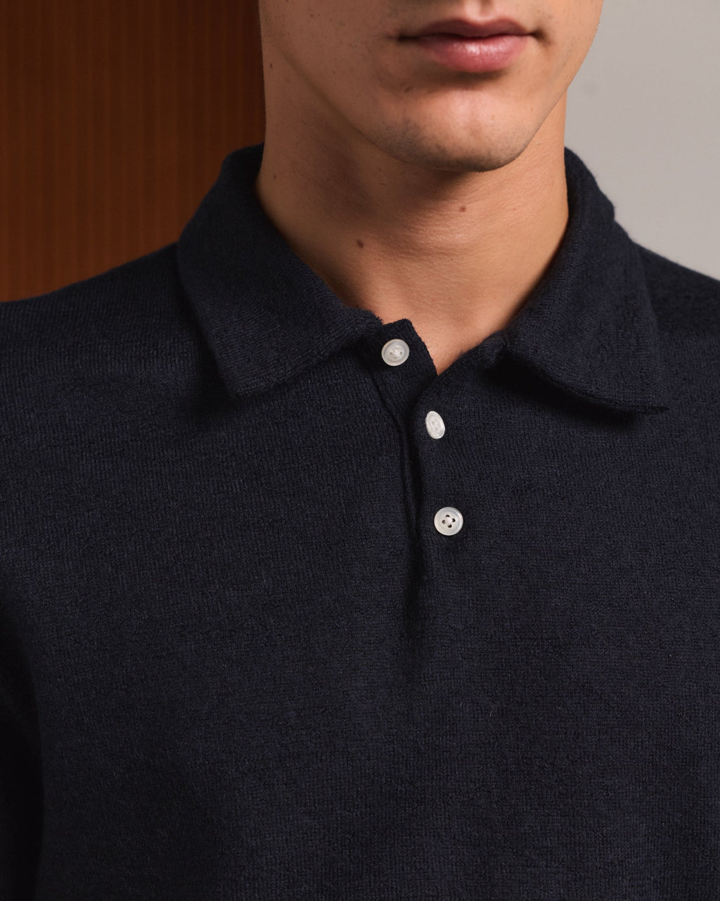 Polo manches longues en laine marron - 4