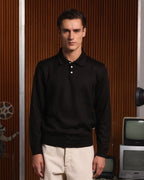 Polo manches longues en laine marron - 1