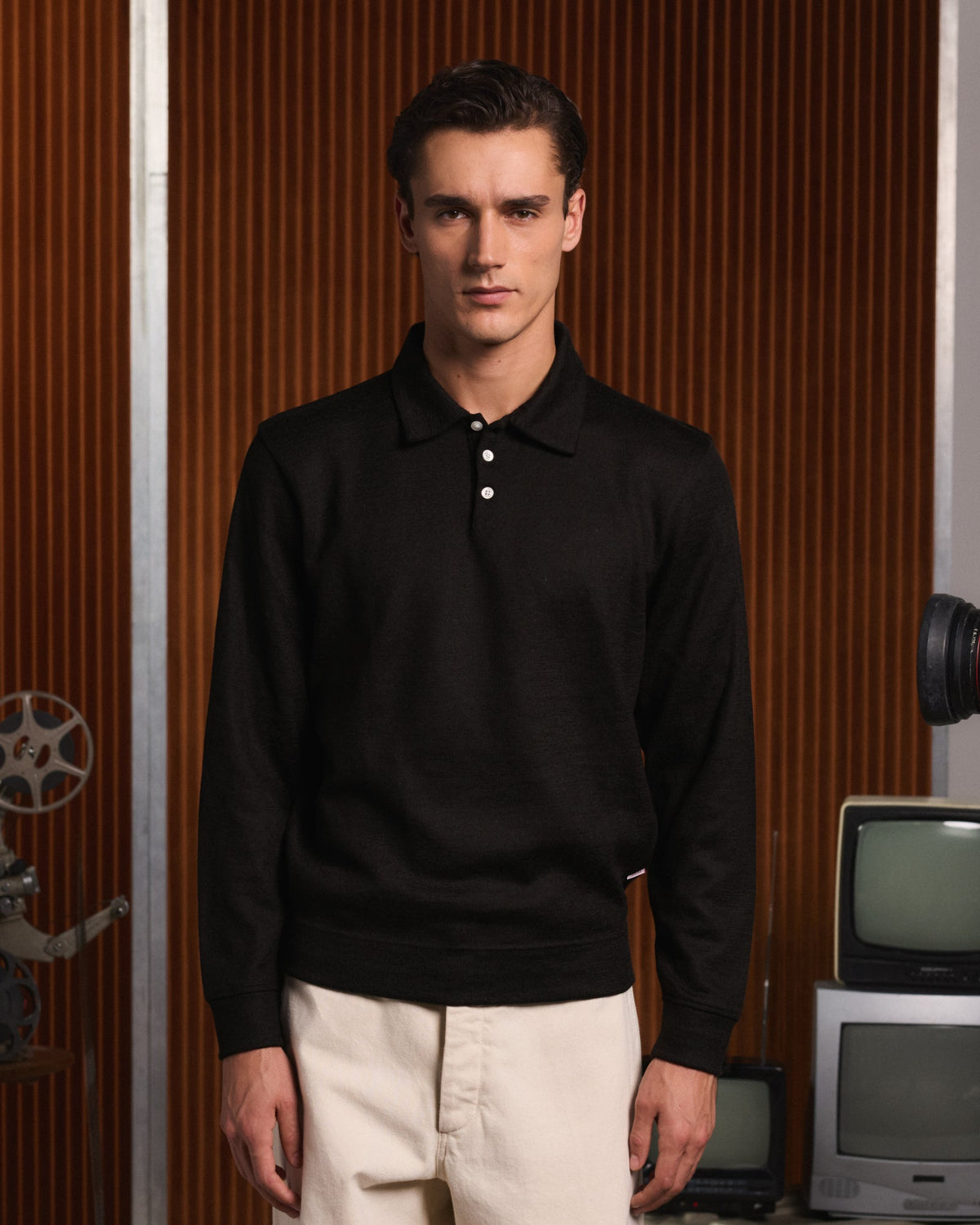 Polo manches longues en laine marron - 1
