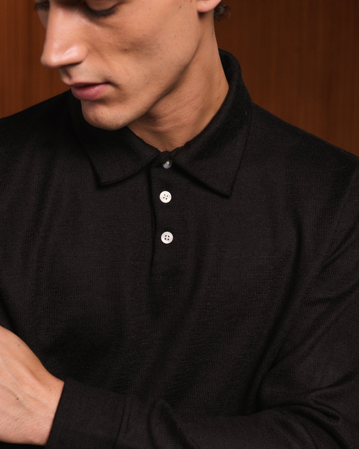 Polo manches longues en laine marron - 2