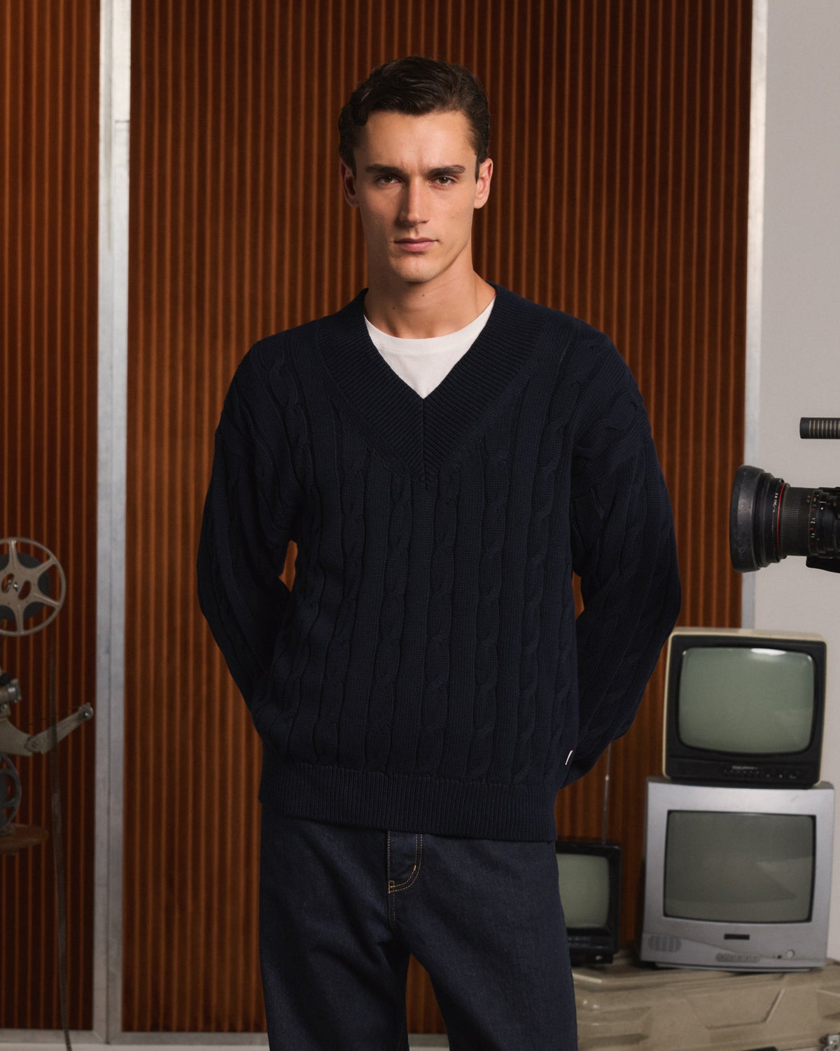 Pull en coton marine - 1