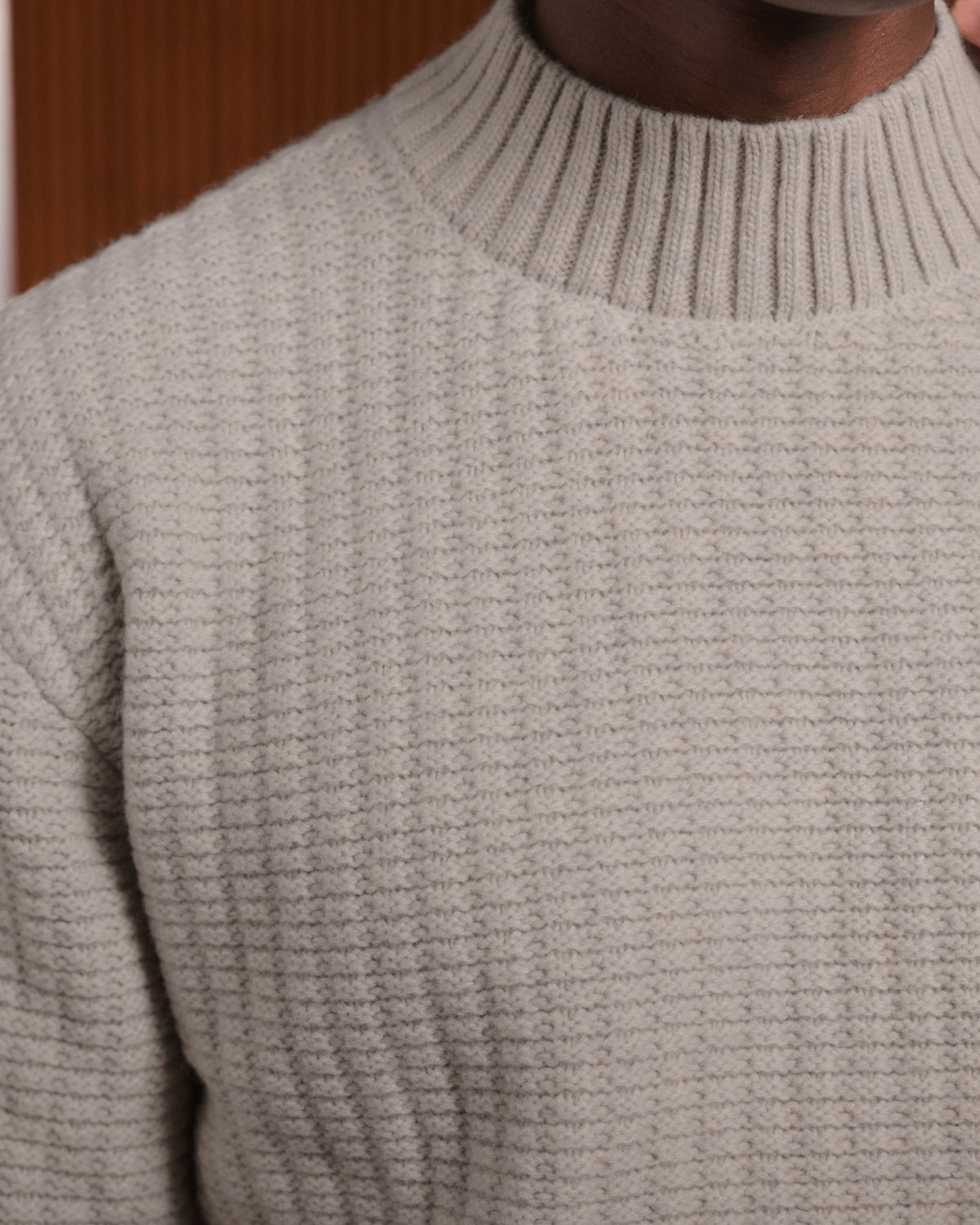 Pull col cheminée en laine mérinos gris clair - 2