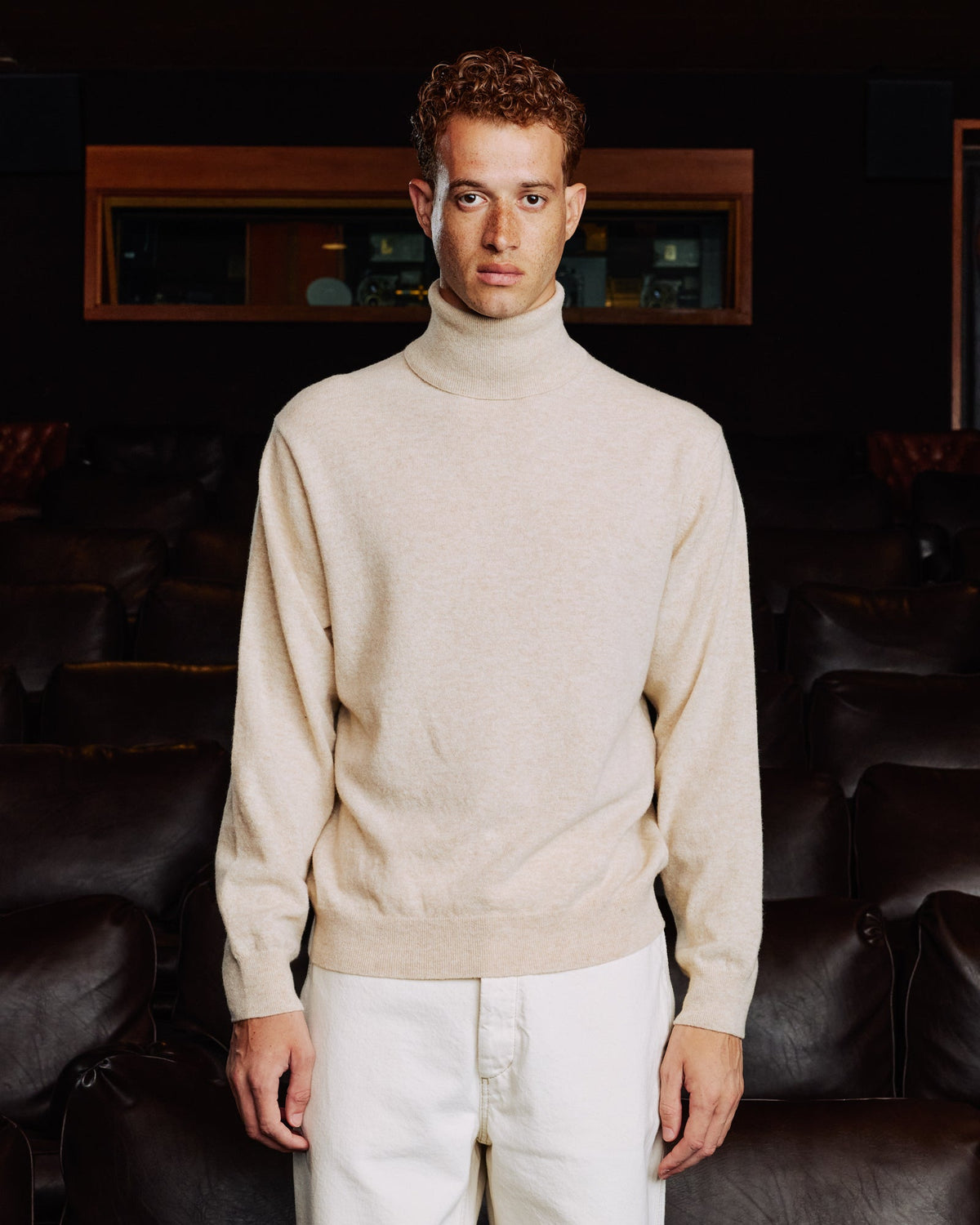 Pull col roulé en laine extrafine vert - 5