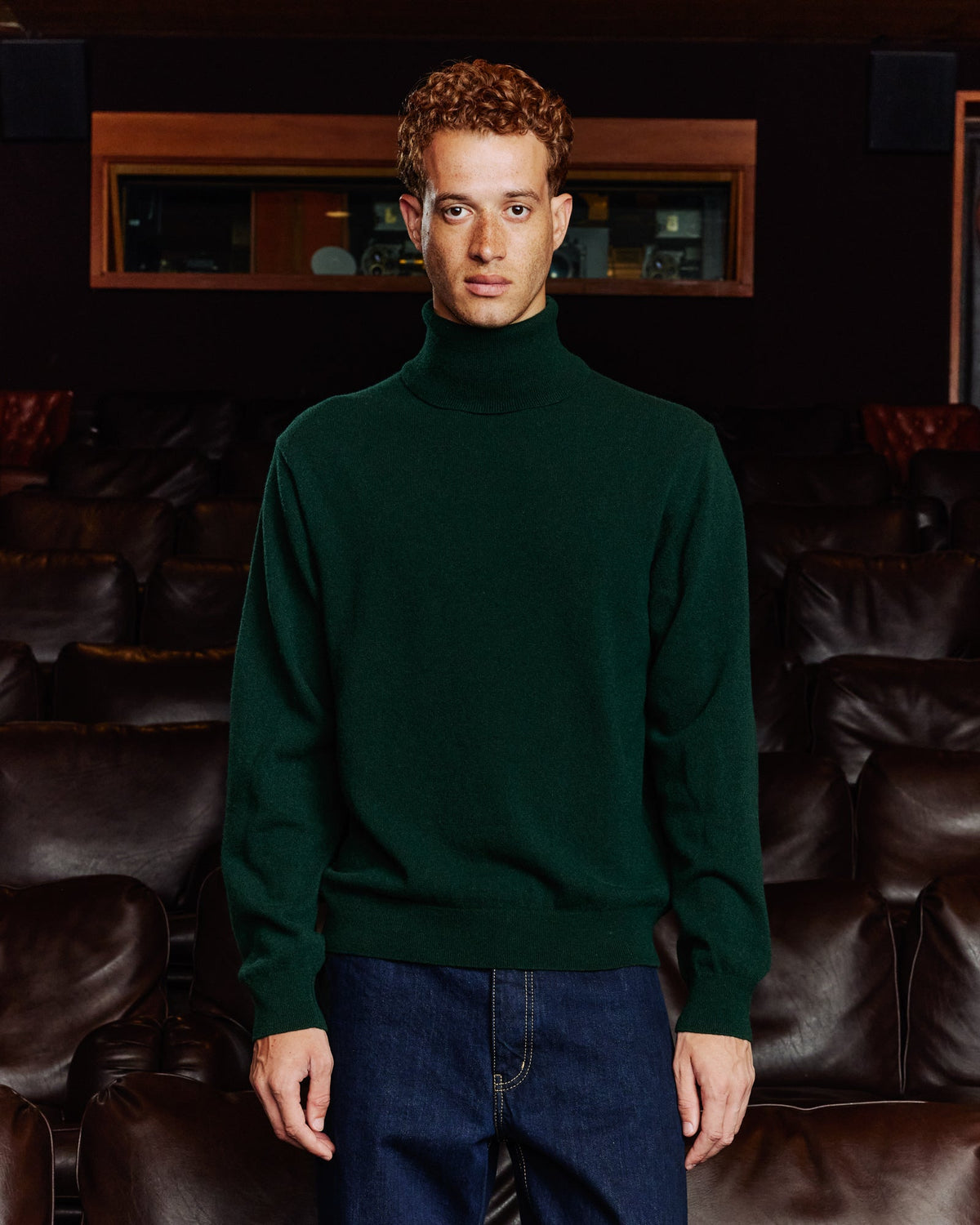 Pull col roulé en laine extrafine vert - 1