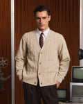 Cardigan torsadé en laine extrafine beige - 1
