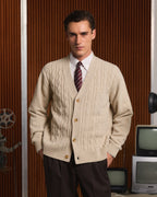 Cardigan torsadé en laine extrafine beige - 1
