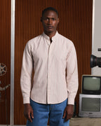 Chemise en flanelle de coton et lin écrue à rayures bordeaux - 1