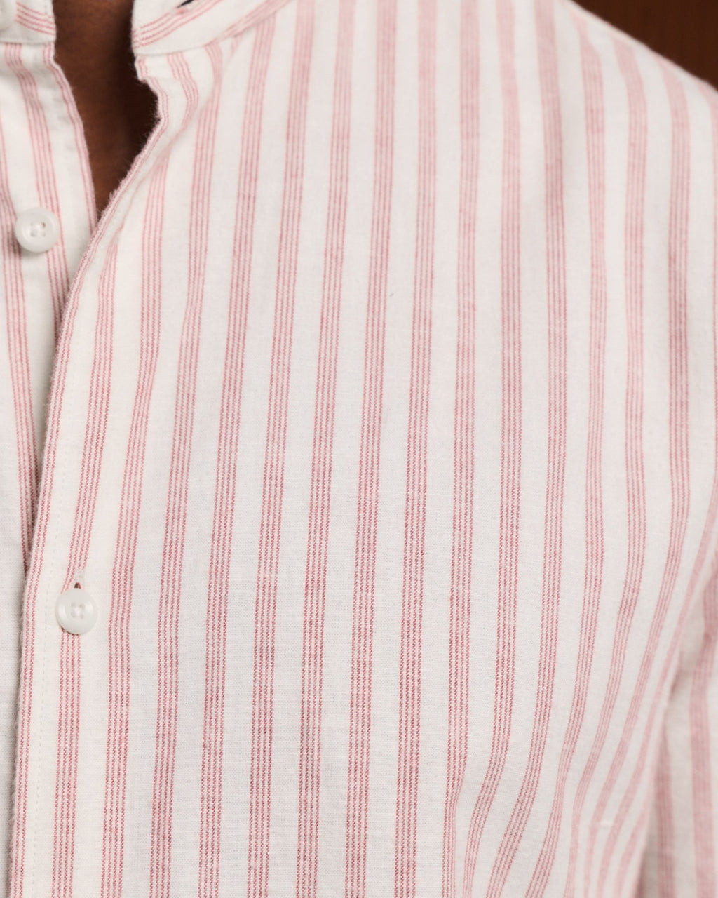 Chemise en flanelle de coton et lin écrue à rayures bordeaux - 2