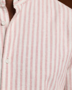 Chemise en flanelle de coton et lin écrue à rayures bordeaux - 2