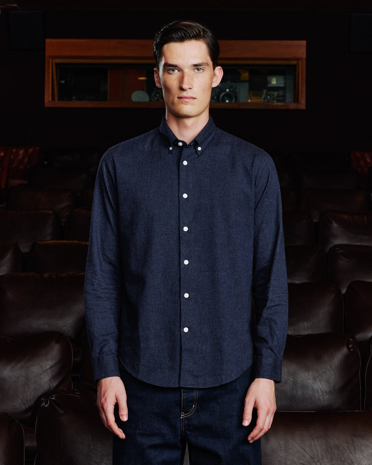 Chemise en flanelle à micro-chevrons bleu nuit - 1