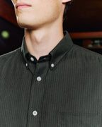 Chemise en flanelle de coton et laine vert rayé - 2