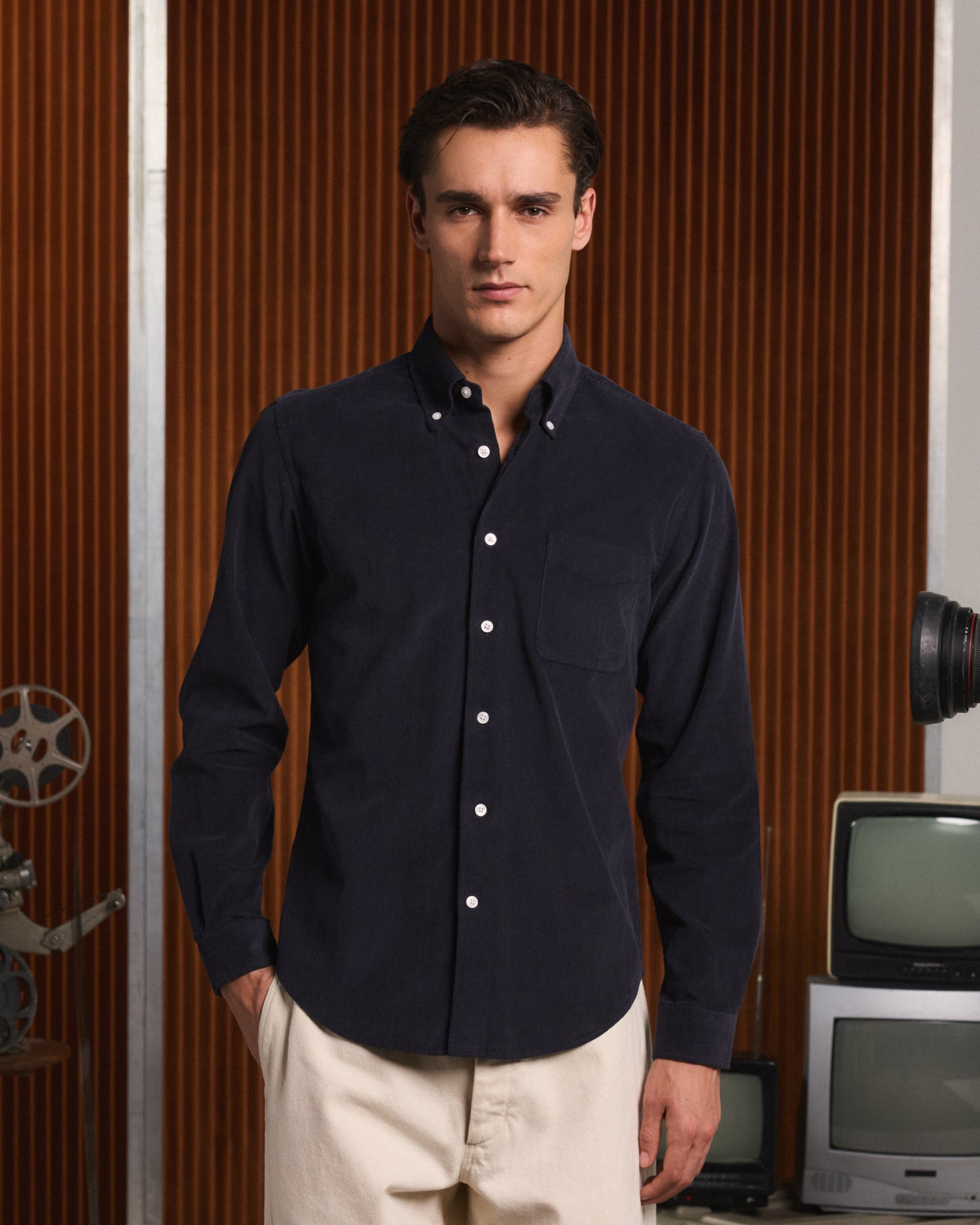 Chemise décontractée en velours côtelé bordeaux - 5