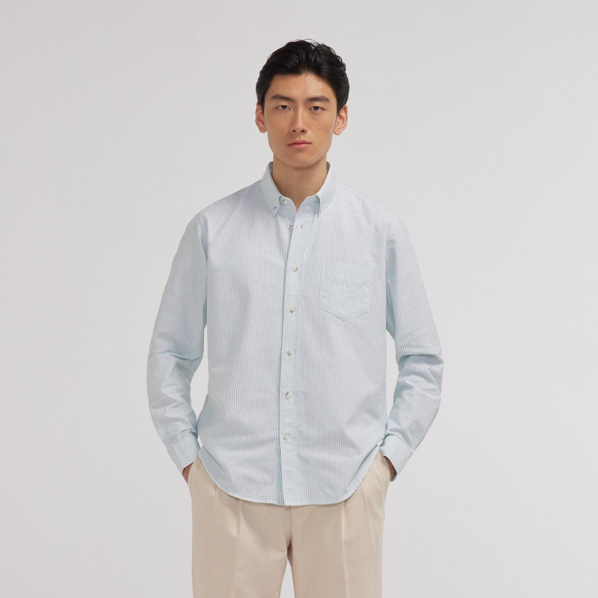 Chemise en oxford à rayures vertes - 1