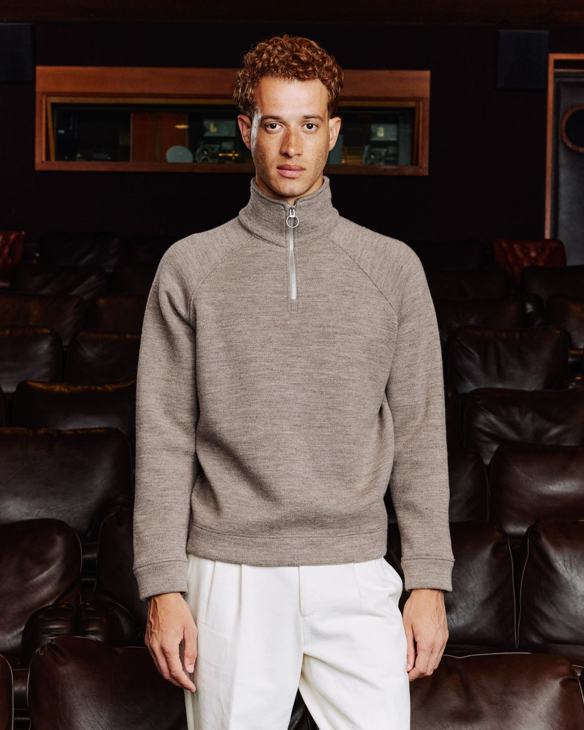 Sweat à col zippé en laine point milano écru - 3