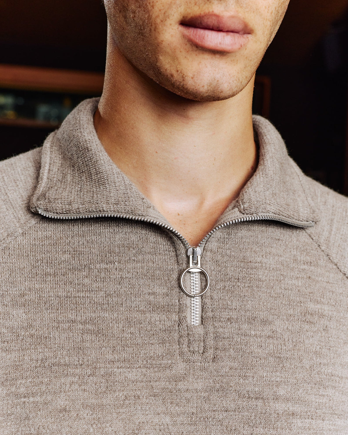 Sweat à col zippé en laine point milano écru - 4
