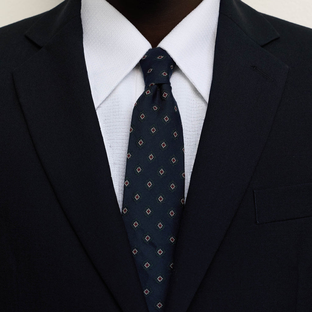 Cravate en coton soie marine à motifs - 1