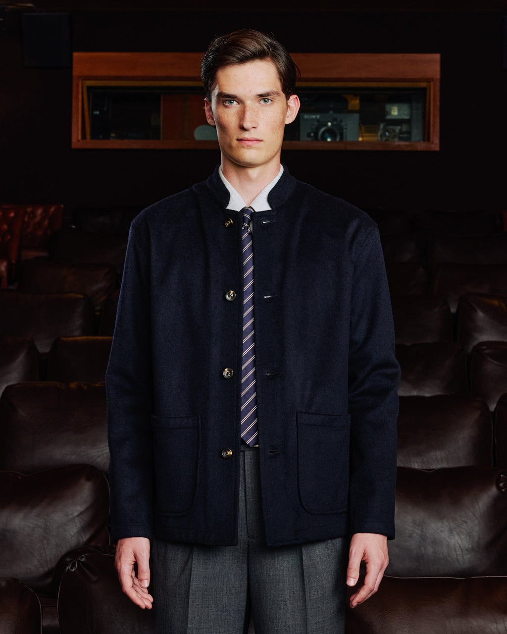 Veste col officier en laine Loden marine - 1