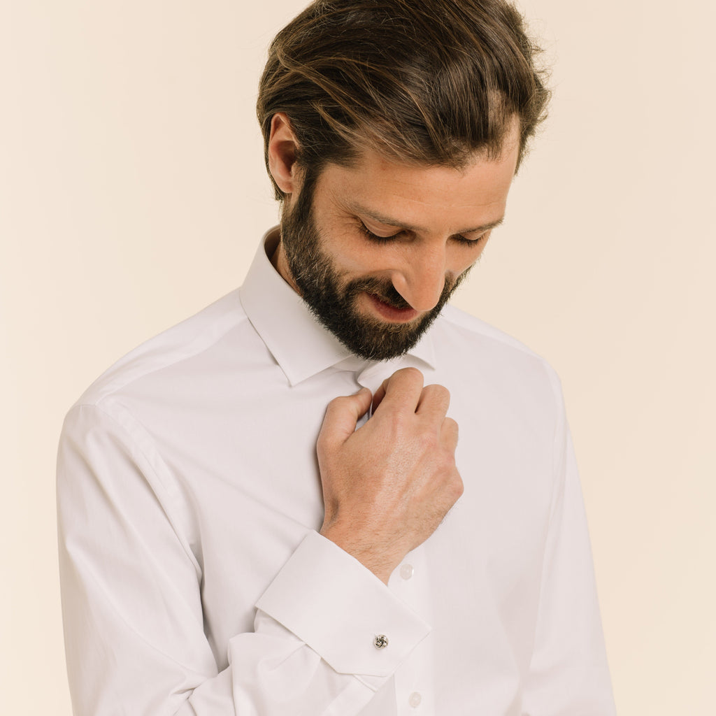 Chemise en oxford double retors blanche à poignets mousquetaires - 2