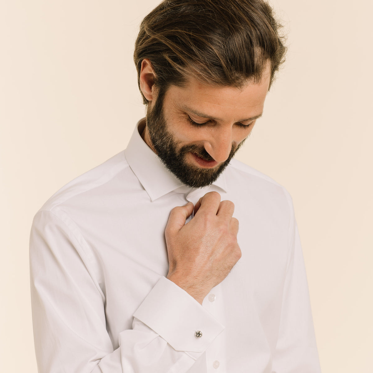 Chemise en oxford double retors blanche à poignets mousquetaires - 2