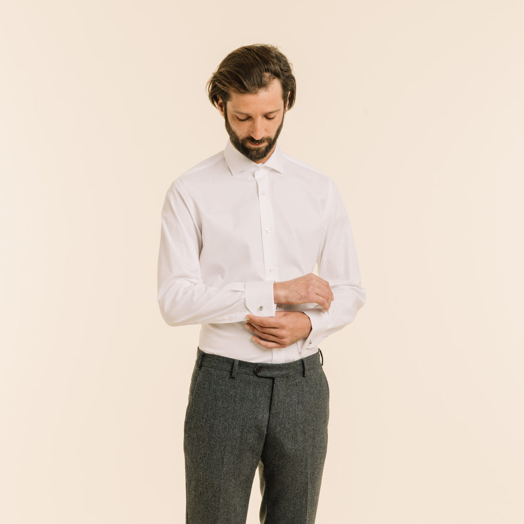 Chemise en oxford double retors blanche à poignets mousquetaires - 1