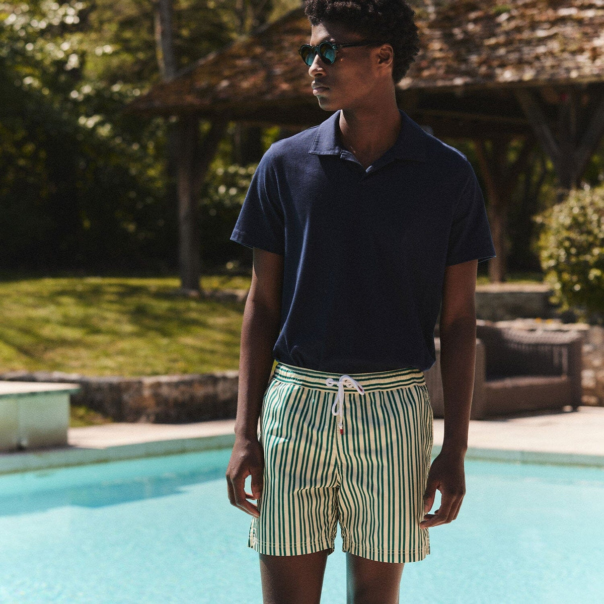 Maillot de bain à rayures ecrues et vertes - 1